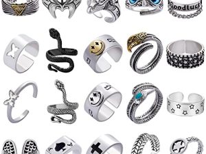 مجموعة خواتم مفتوحة عتيقة للرجال من AIDSOTOU خاتم على شكل جمجمة ثعبان الضفدع خاتم قوطي رائع للرجال والنساء والفتيات قابل للتعديل